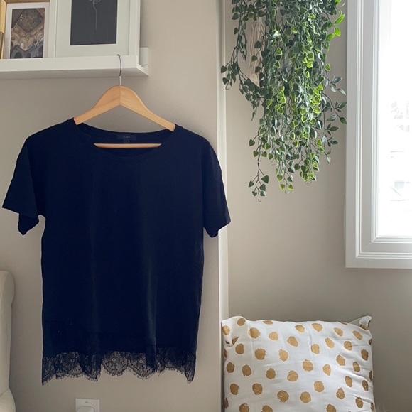 J. Crew Tops - JCREW Black Tshirt with Lace Trim, size S